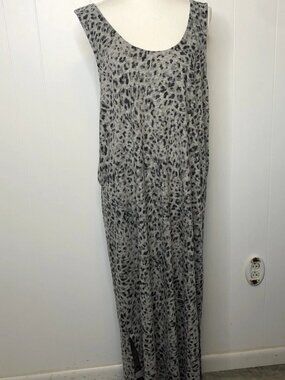 Old Navy Midi Dress Women's Size XL Grey Leopard Cross Back Slits Linen NWT